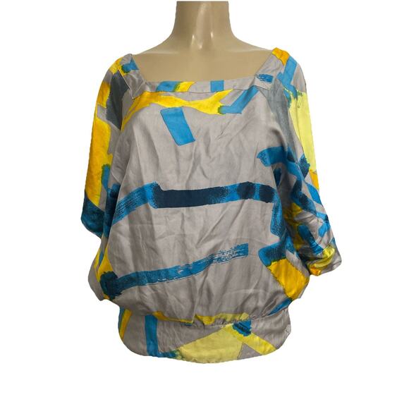 See By Chloe Short Dolman Sleeve Blouse Top Silk Abstract Print Square Neck 10 M - Picture 1 of 9